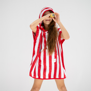 Terry Towel Poncho- Red Stripes