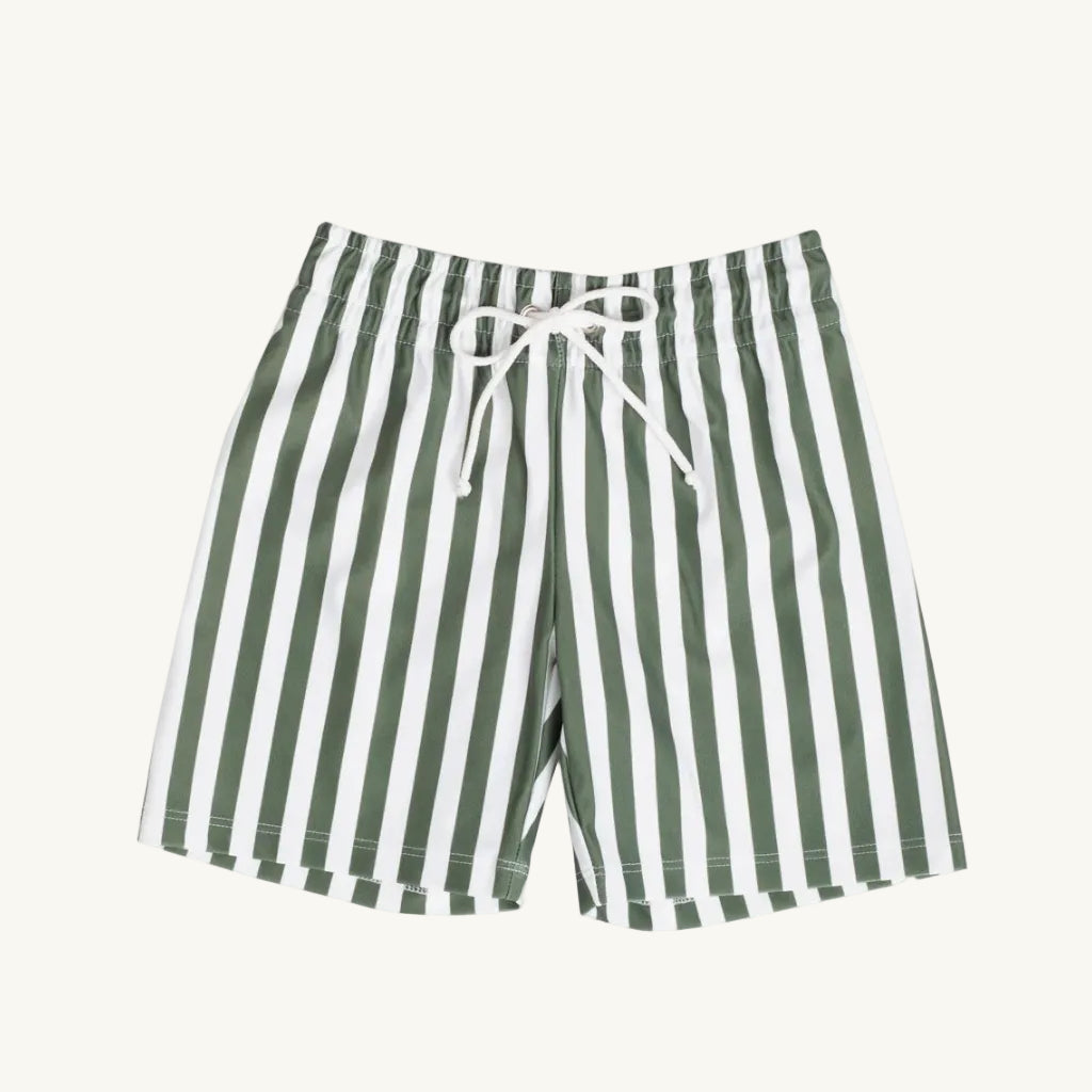 Green and white striped shorts on a white background
