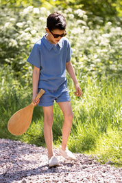 Oversized Polo & Muslin Bermuda Set – Indigo