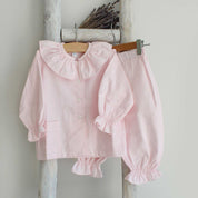 Pink Striped Frilly Collar Loungewear