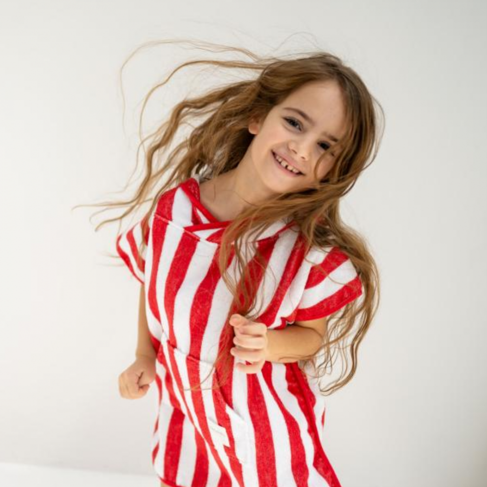 Terry Towel Poncho- Red Stripes
