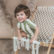 Wide Stripe SS Swimsuit - Iguana