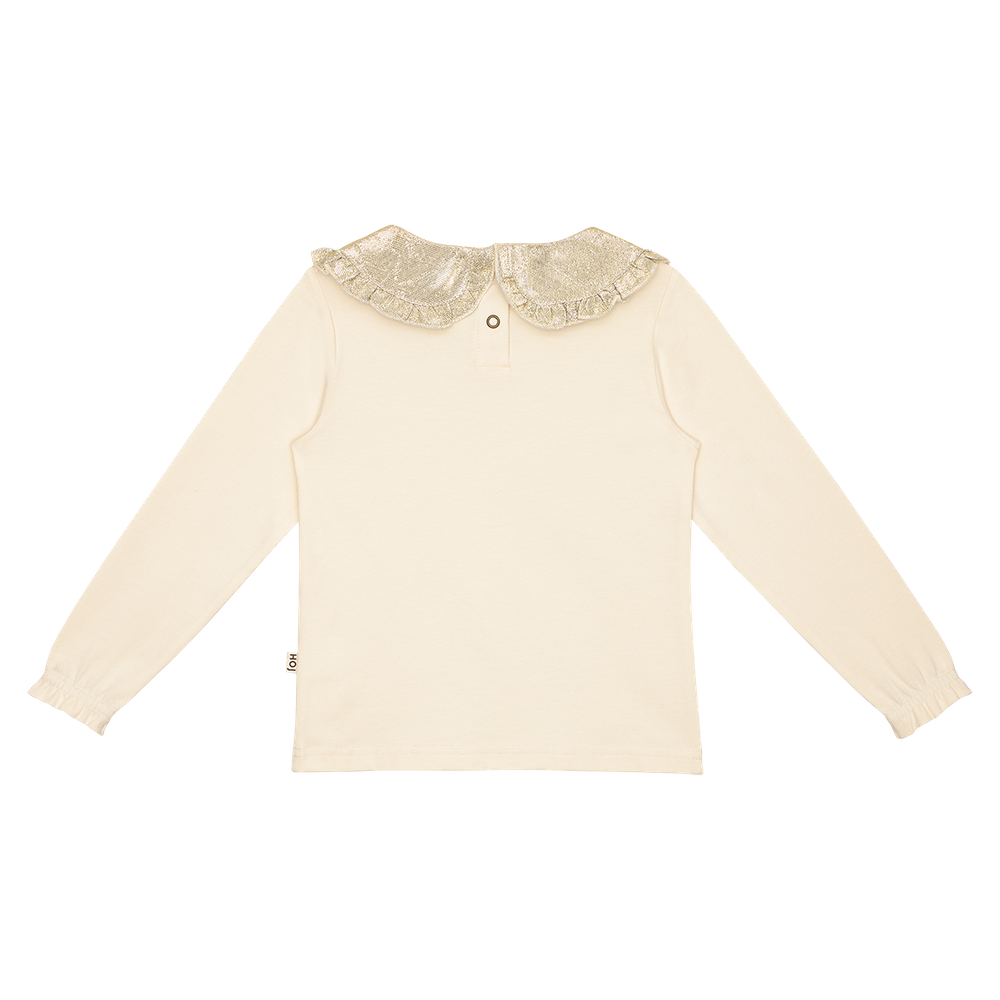 Collar Tee in Cream & Shimmer Gold