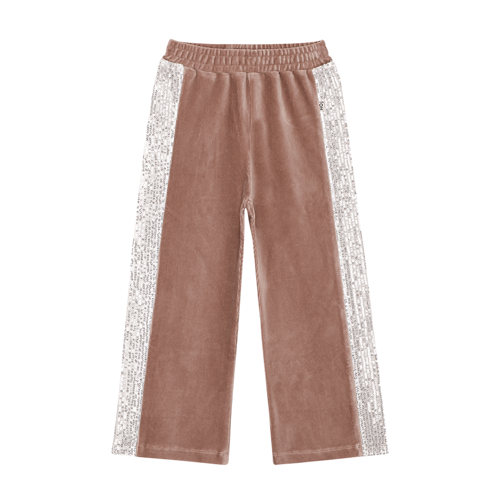 Wide Sequin Pants in Warm Taupe & Ecru