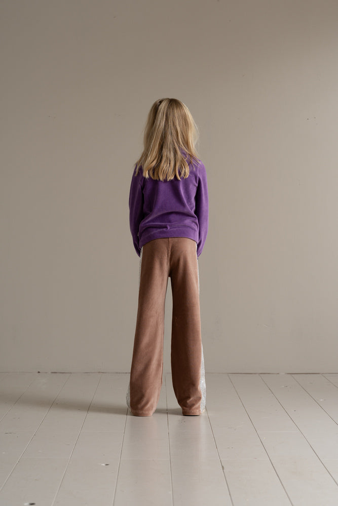 Wide Sequin Pants in Warm Taupe & Ecru
