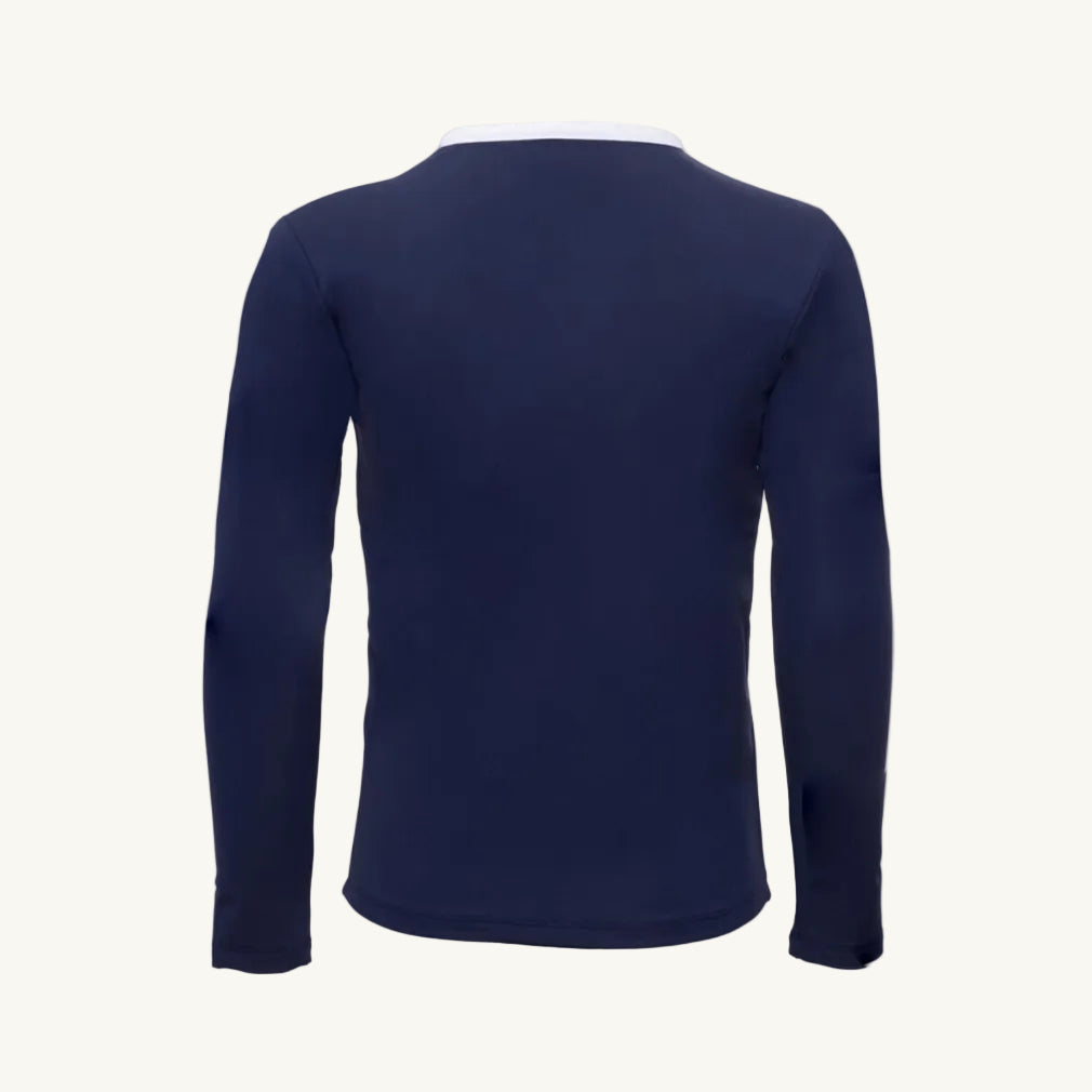 Navy long-sleeve shirt on a white background