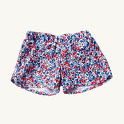 Floral patterned shorts on a white background