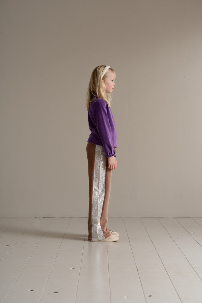 Wide Sequin Pants in Warm Taupe & Ecru