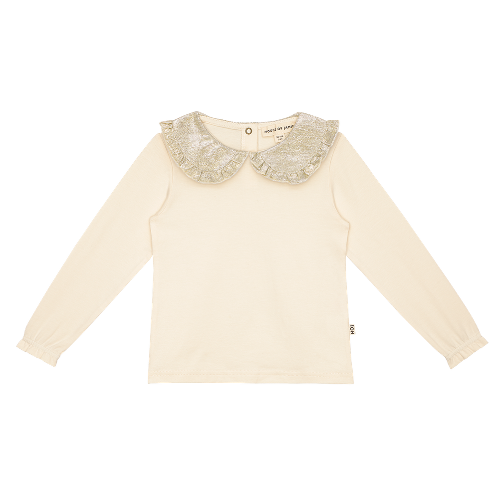 Collar Tee in Cream & Shimmer Gold