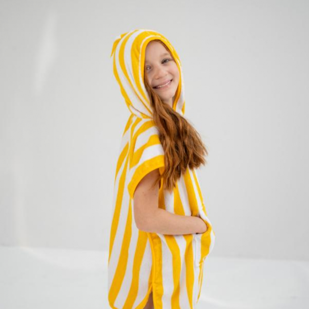 Terry Towel Poncho- Yellow Stripes