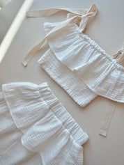 Muslin Cropped Ruffle Top & Mid Length Skirt Set