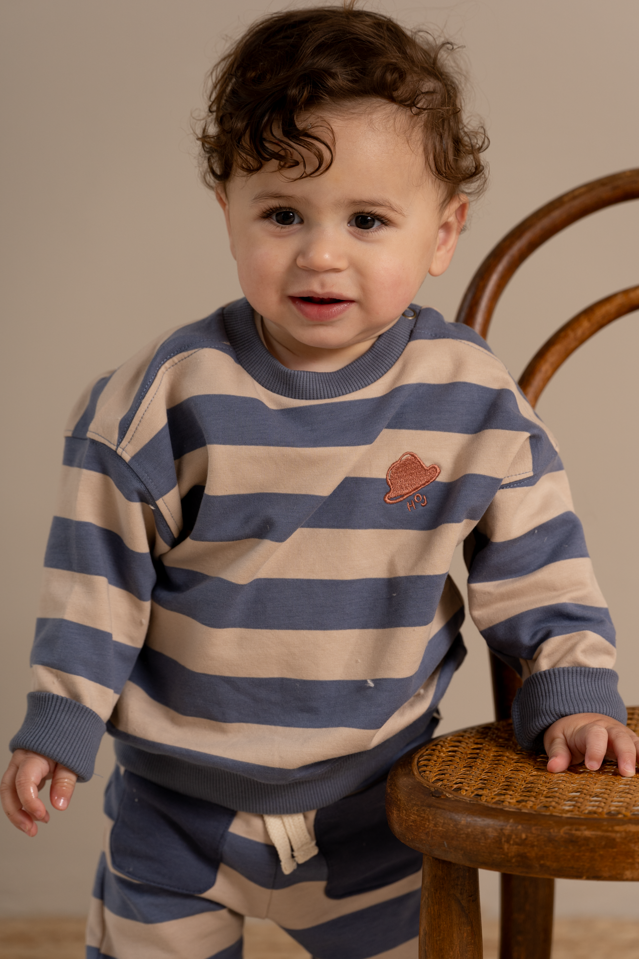 Baby Boy Sweater in Chalk Blue Stripes