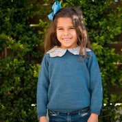 Knitted Sweater with Flower Collar