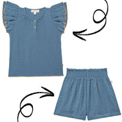 Butterfly Top & Girls Muslin Shorts Set – Indigo