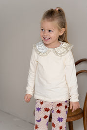 Collar Tee in Cream & Shimmer Gold