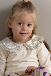 Collar Tee in Cream & Shimmer Gold