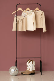 Collar Tee in Cream & Shimmer Gold