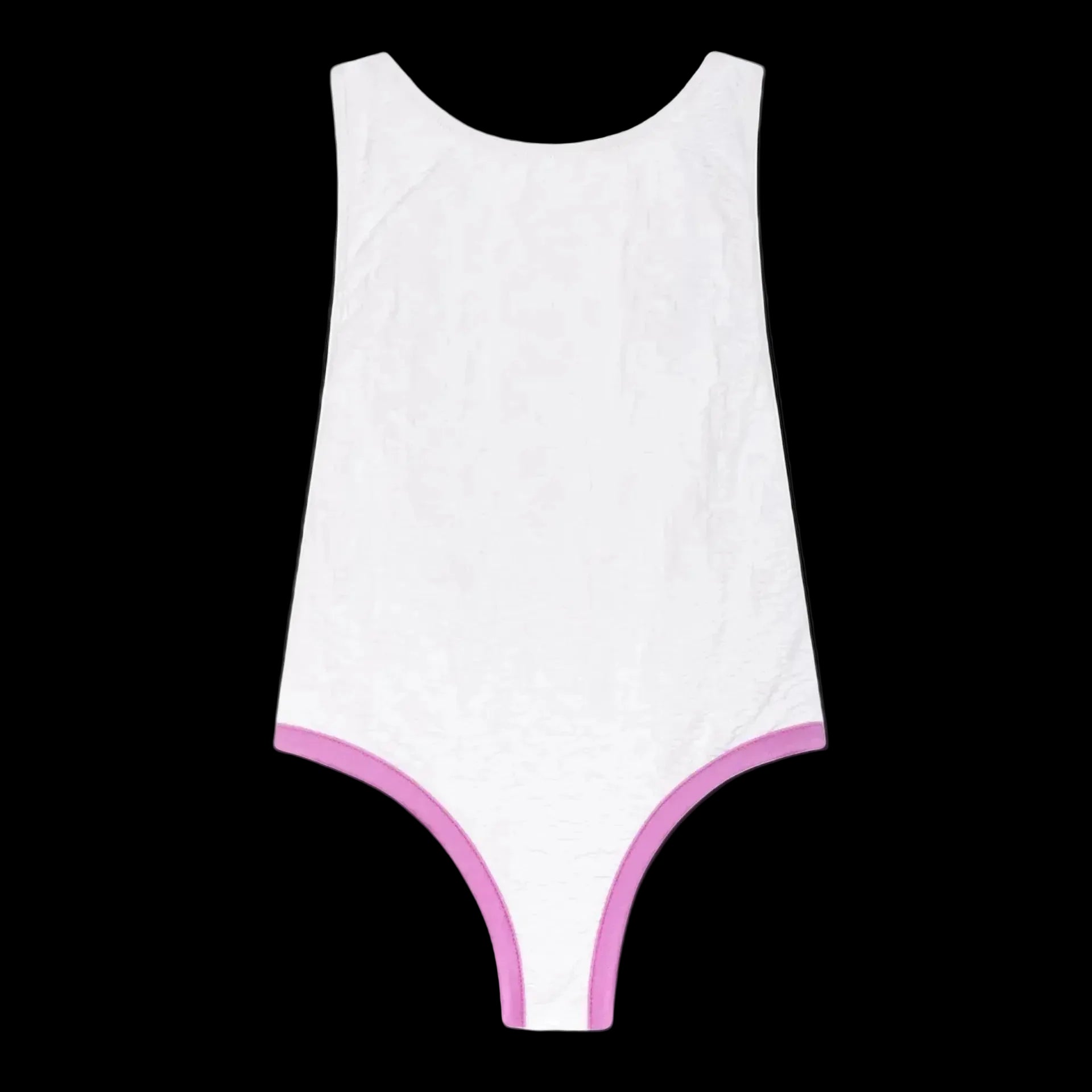 White swimsuit with pink trim on a white background