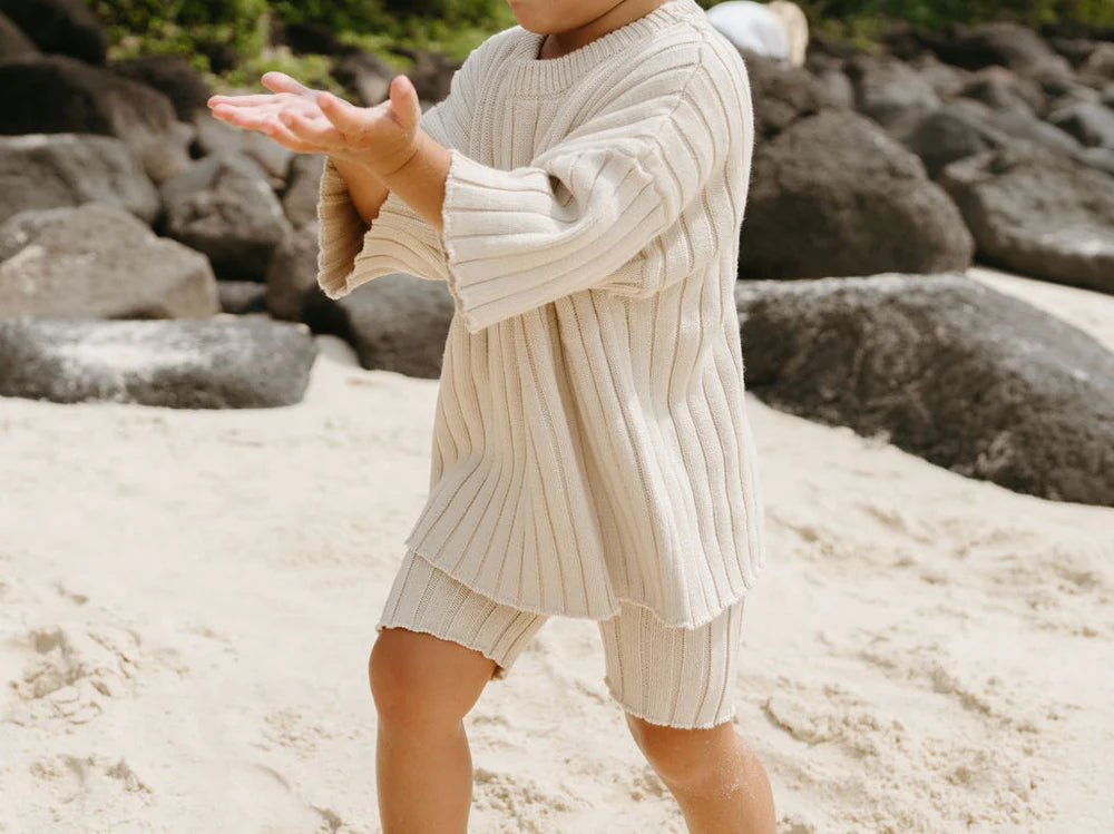 Ribbed Knit Tee in Sand