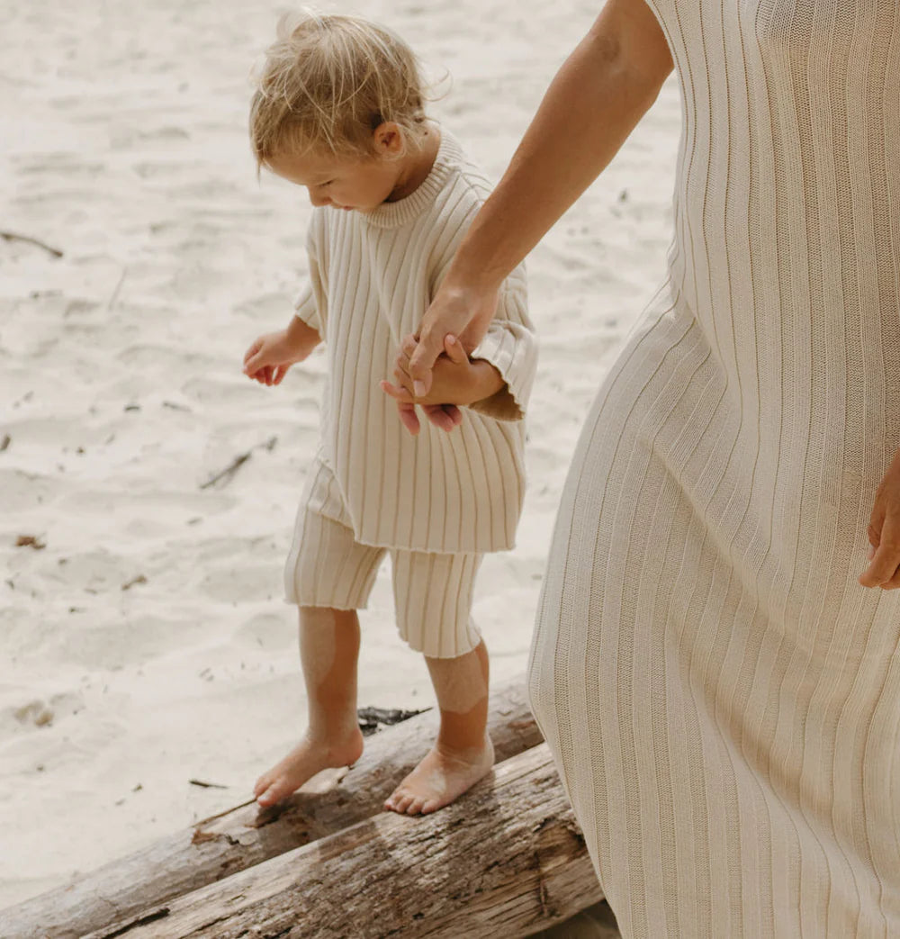 Ribbed Knit Shorts in Sand