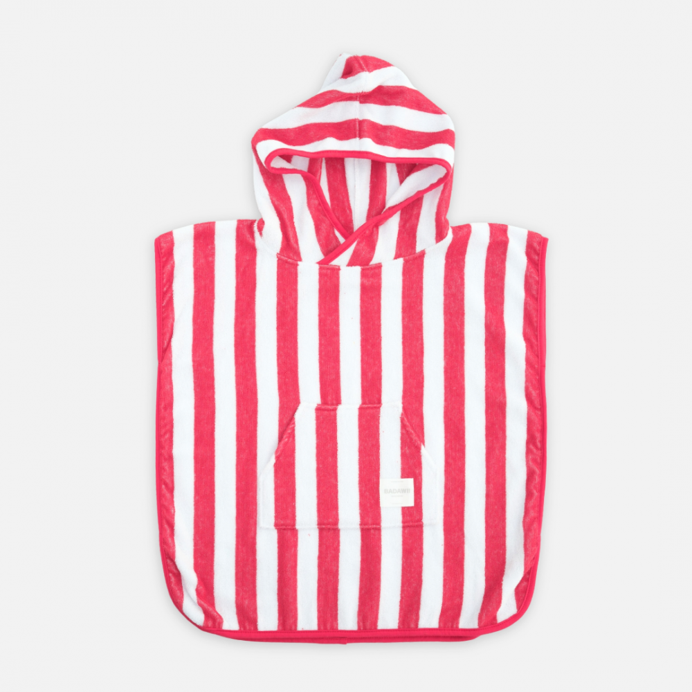 Terry Towel Poncho- Red Stripes