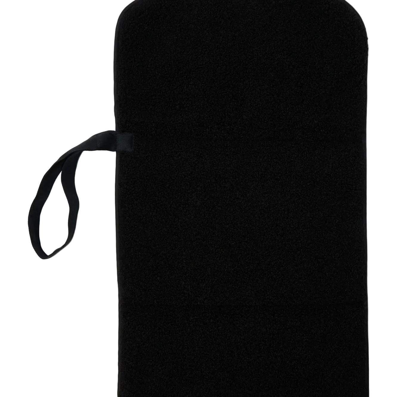 A black fleece or wool pouch with a rounded top and a black fabric loop handle, shown against a plain white background.
