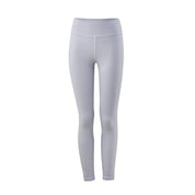 A pair of high-waisted, full-length leggings in a solid lavender color, designed for active wear.