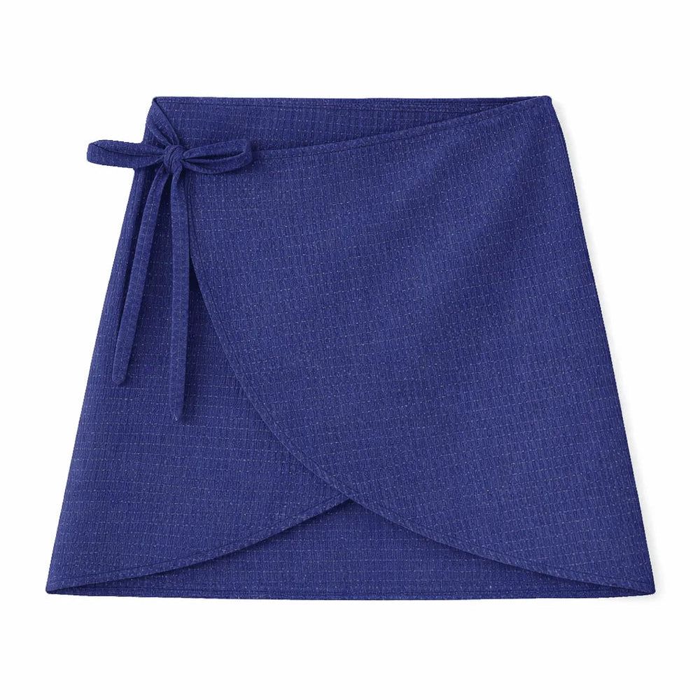 Blue wrap skirt on a white background