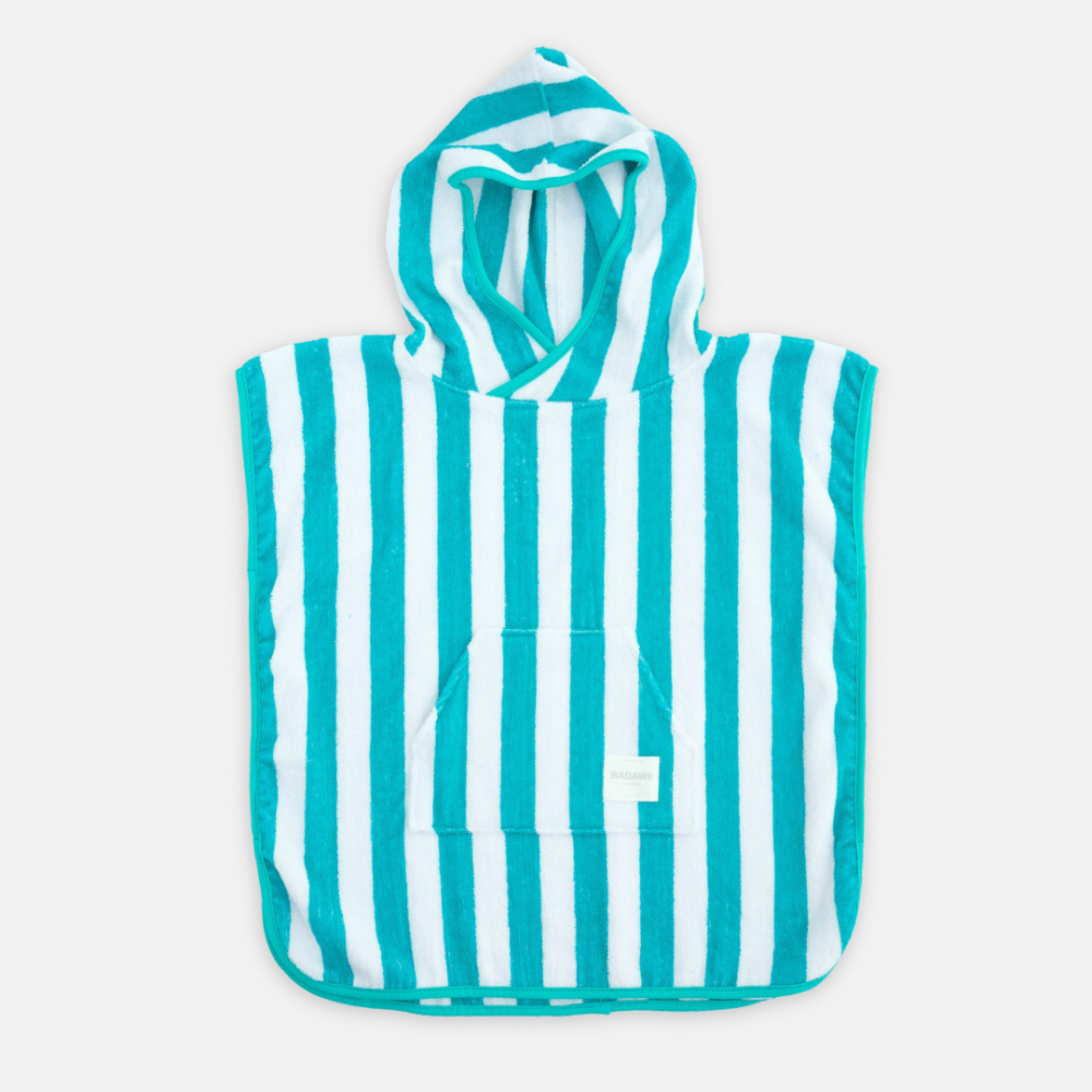 Terry Towel Poncho- Green Stripes