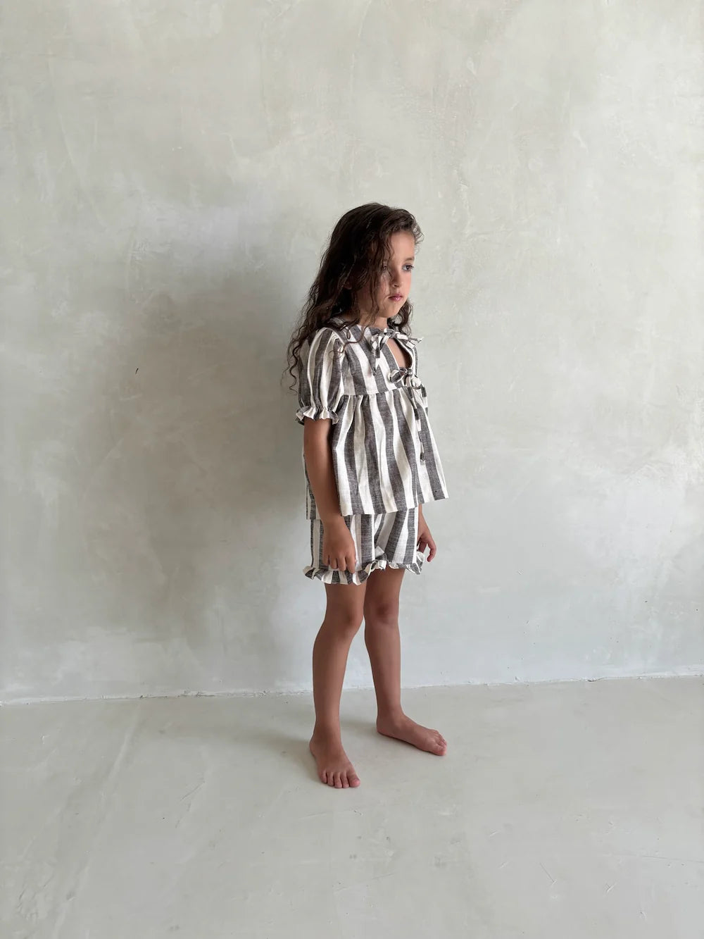 Linen Striped Top in Charcoal