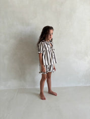Linen Striped Top in Charcoal