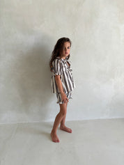 Linen Striped Top in Charcoal