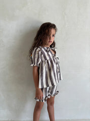 Linen Striped Top in Charcoal