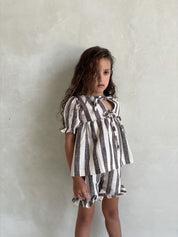Linen Striped Shorts in Charcoal