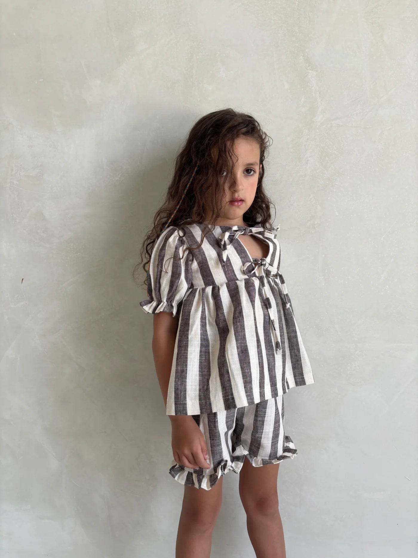 Linen Striped Top in Charcoal