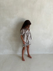 Linen Striped Shorts in Charcoal