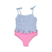 One-Piece Swimsuit – Pink Dots & Waves