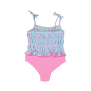 One-Piece Swimsuit – Pink Dots & Waves