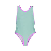 One-Piece Swimsuit – Water Stripes/Magenta & Lilac
