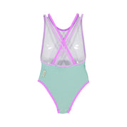 One-Piece Swimsuit – Water Stripes/Magenta & Lilac