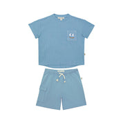 Oversized Pocket Tee & Cargo Shorts Set – Country Blue