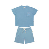 Oversized Pocket Tee & Cargo Shorts Set – Country Blue