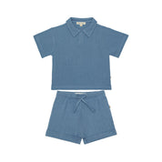 Oversized Polo & Muslin Bermuda Set – Indigo