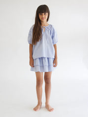 Pleated Blouse & Layered Mini Skirt Set
