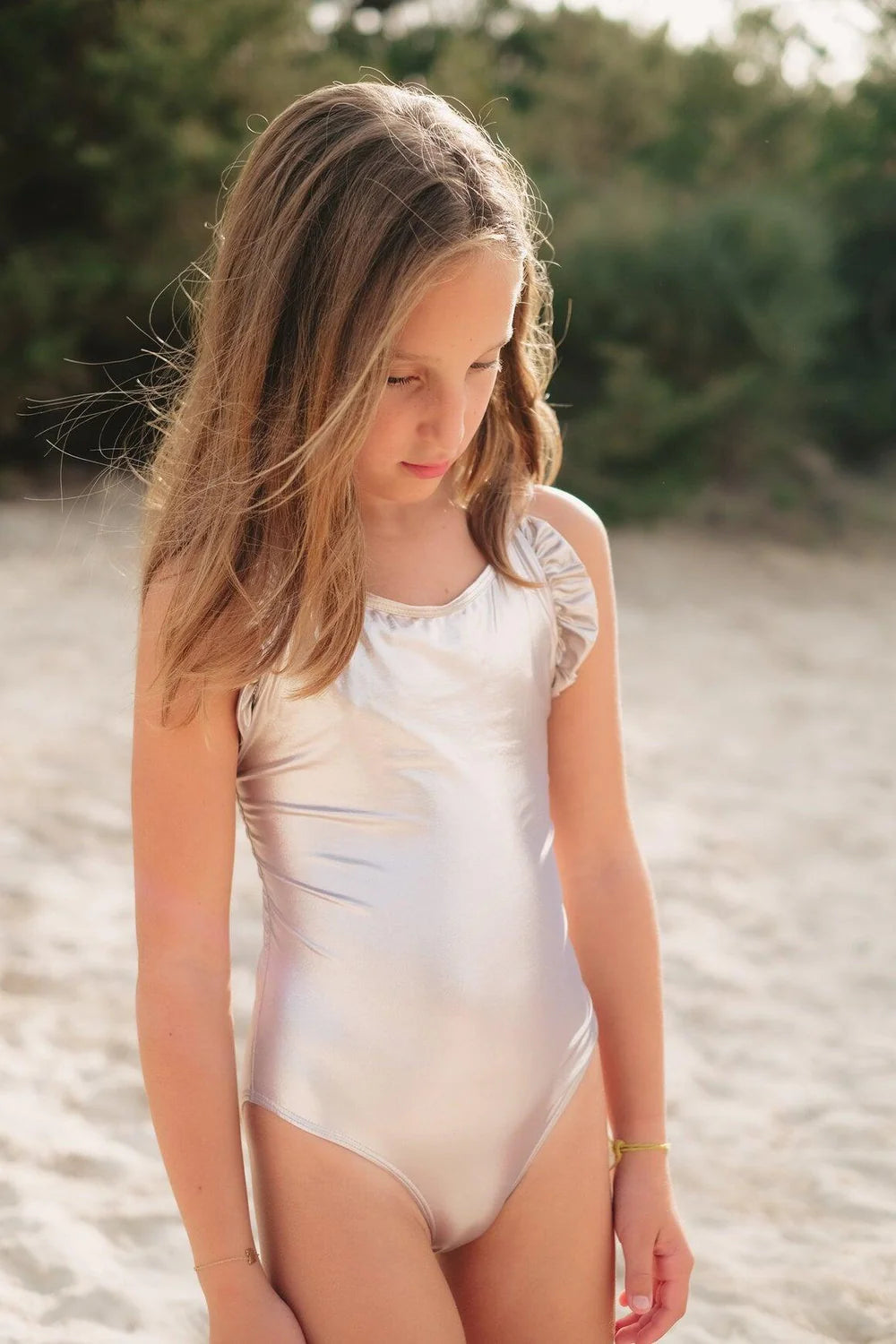 Sorbet Girl’s One-Piece Swimsuit in Iridescent Silver