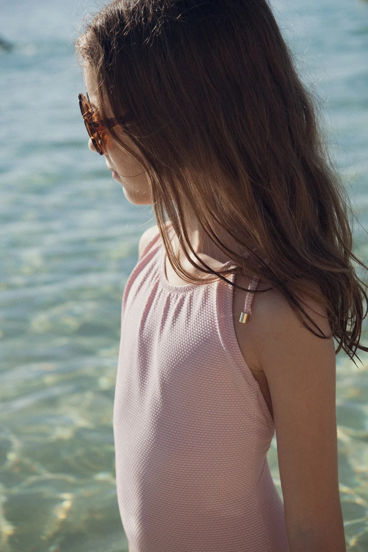 Bahamas Girl’s One-Piece Swimsuit in Light Pink & Gold