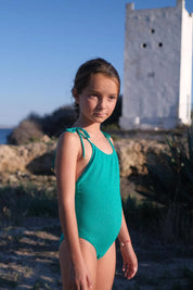 Bahamas Girl’s One-Piece Swimsuit in Green & Gold